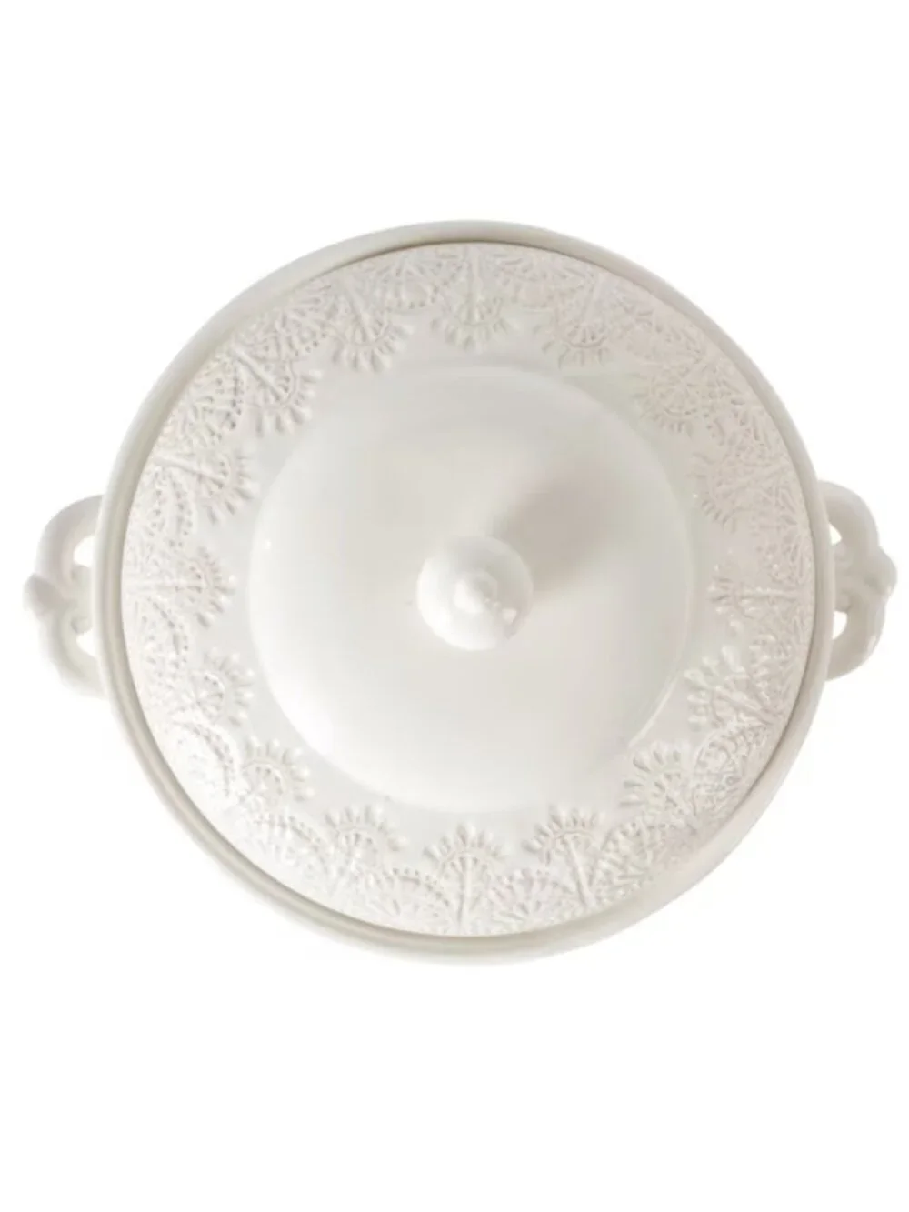The Woman Pioneer Home Off-White Intricate Vintage Lace Linen Stoneware Tureen